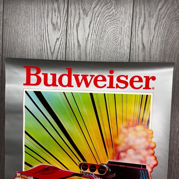 Vintage Budweiser Bud Light Poster 1980s DeLorean RARE Racing Advert - Picture 3 of 6